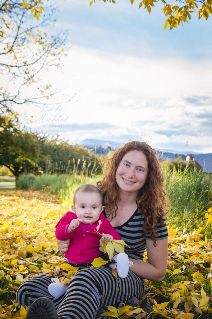 Mom and baby in fall