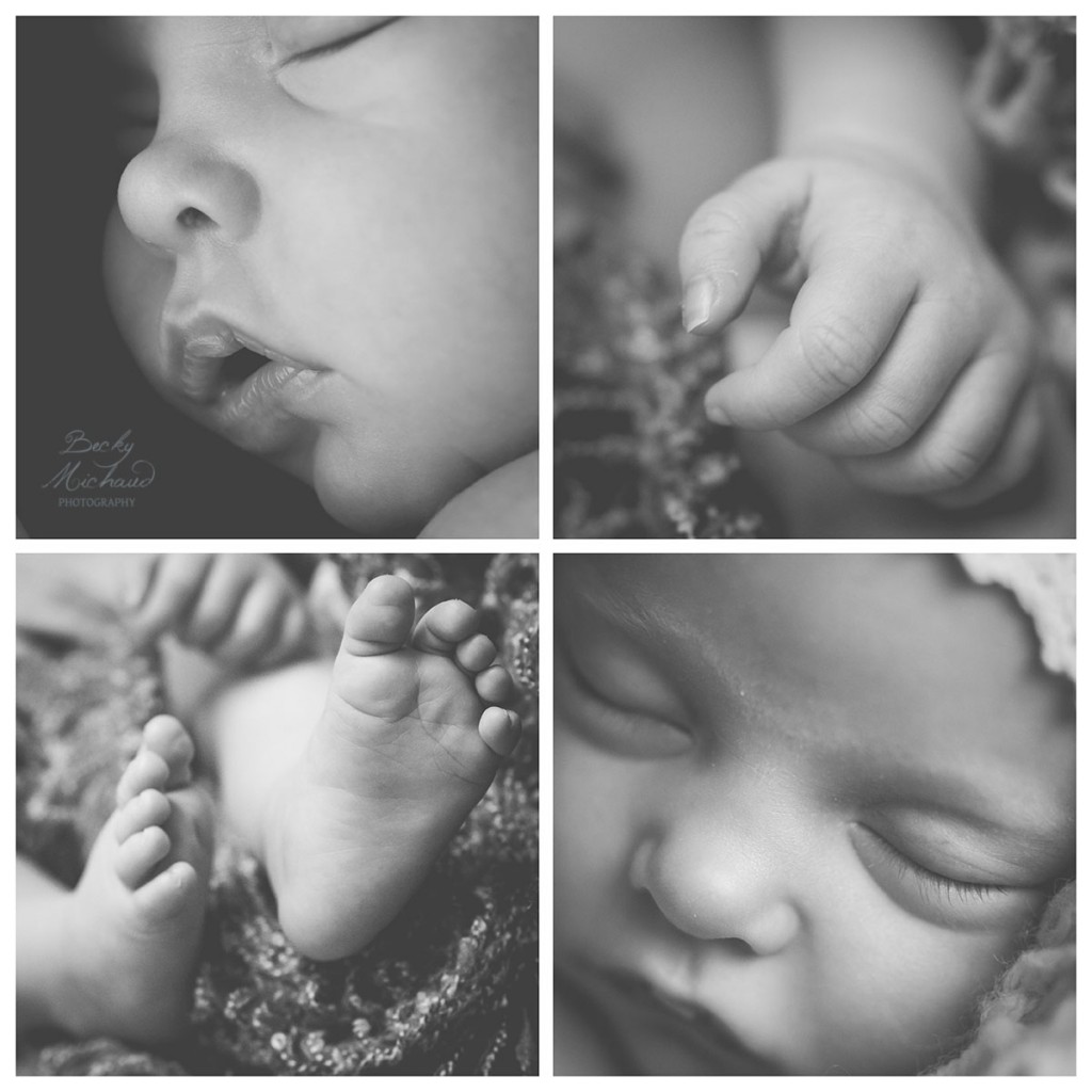 Collage of macro shots of a newborn baby