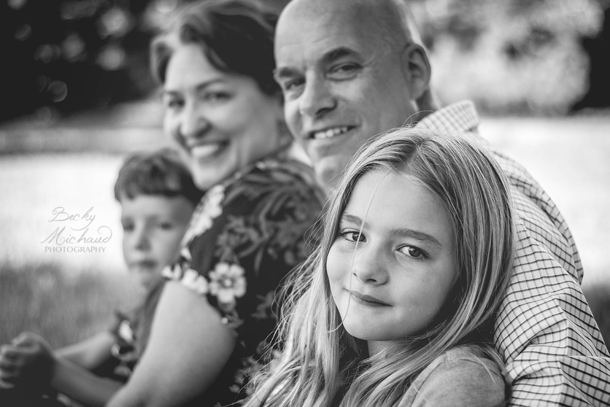 monochrome family portrait featuring the daughter in Fort COllins, Colorado