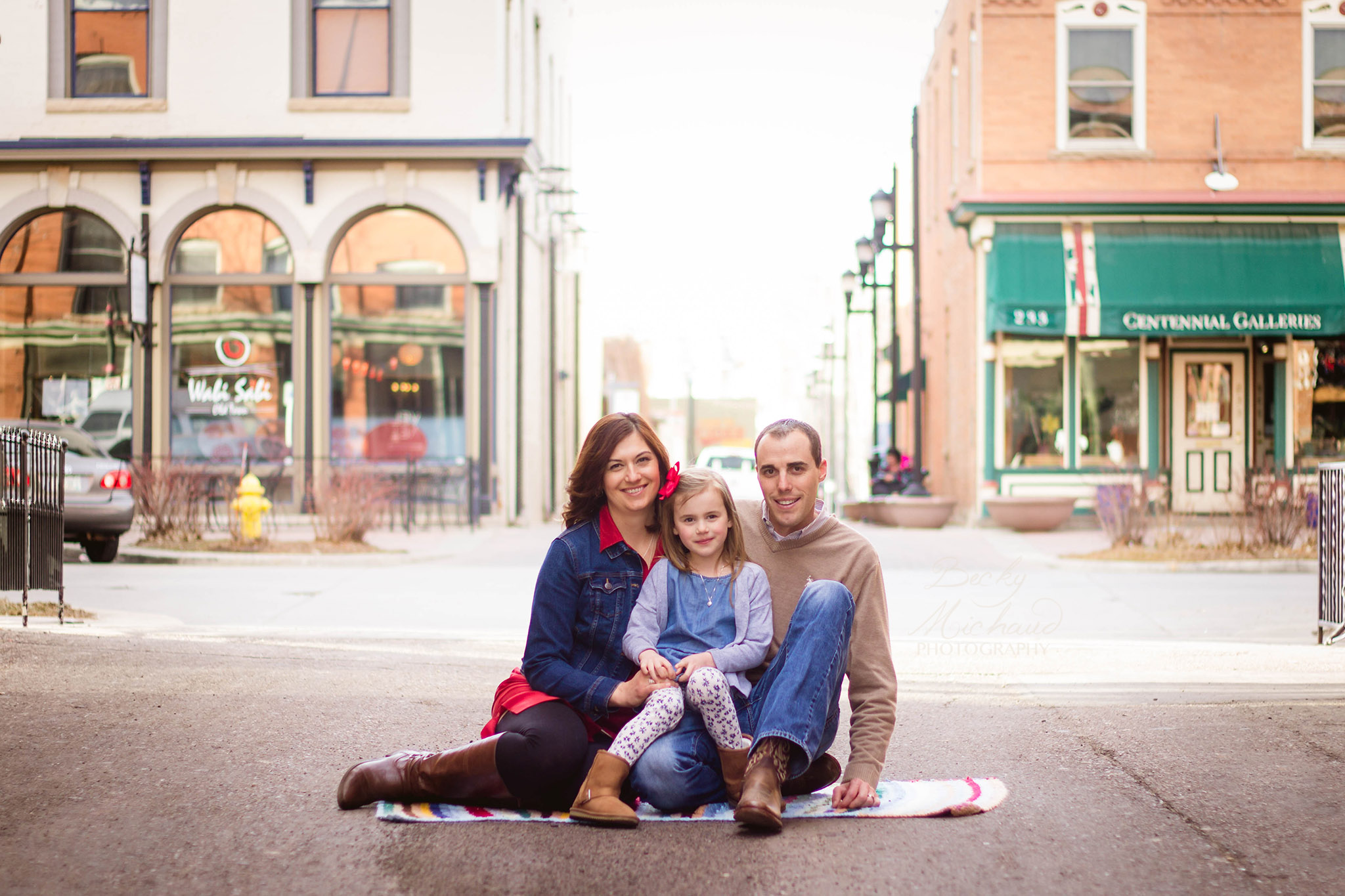 family photo in an alley in Old Town Fort Collins