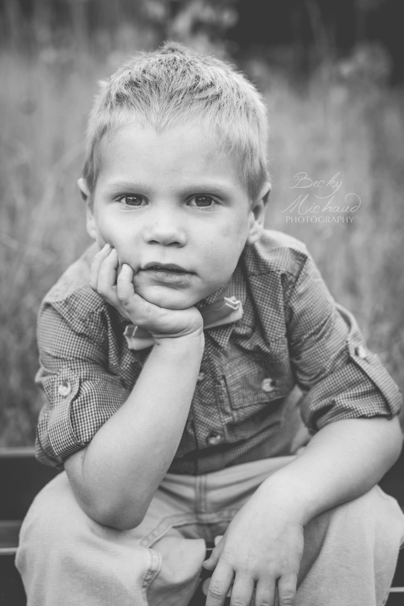 Black and white portrait of a Colorado boy