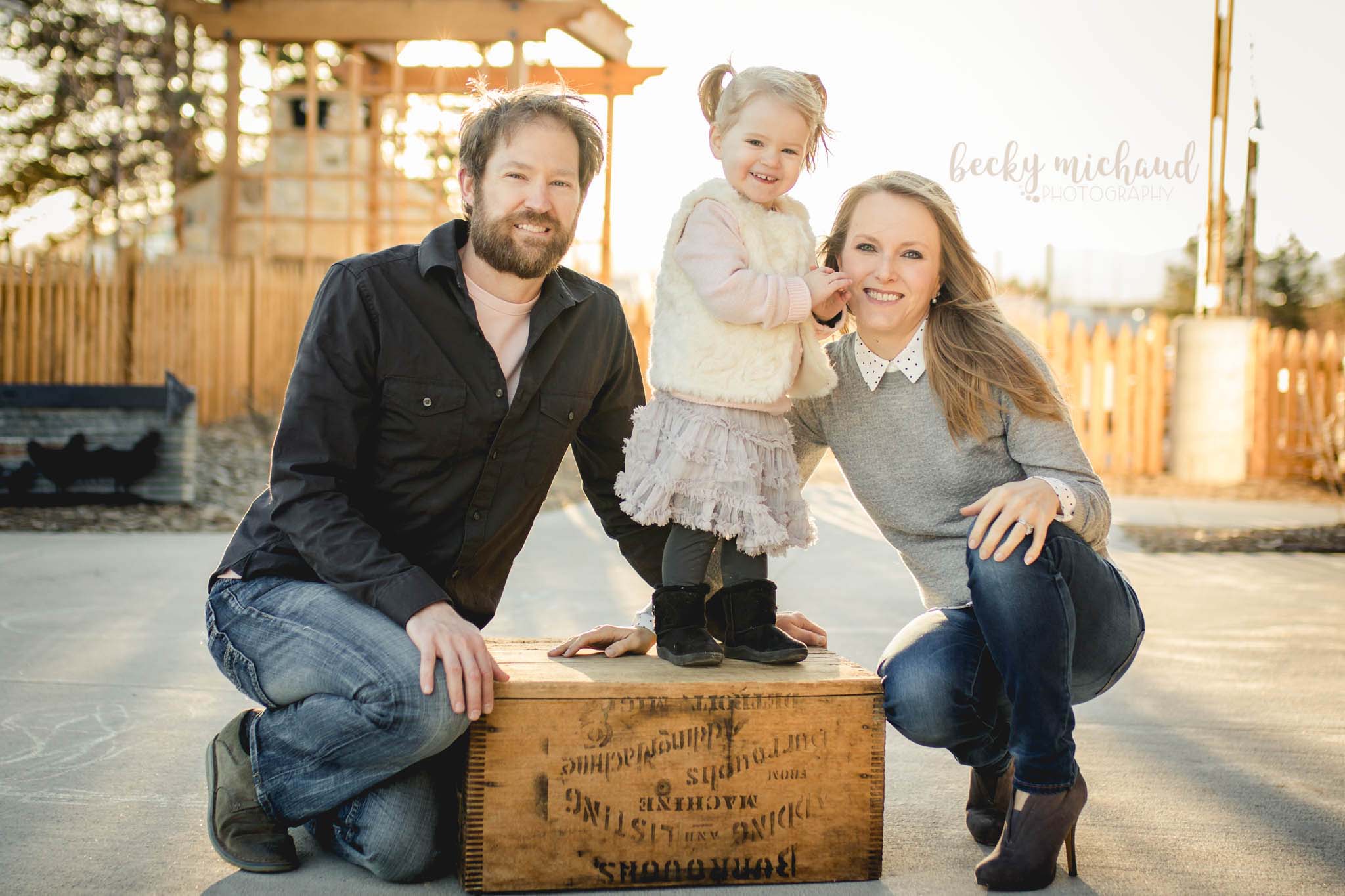 family photo session at Jessup Farm with an antique crate