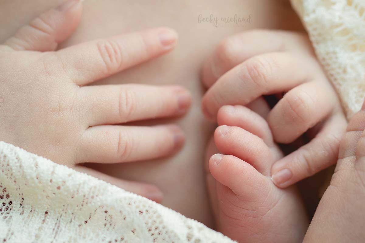 macro photography of newborn hands and feet