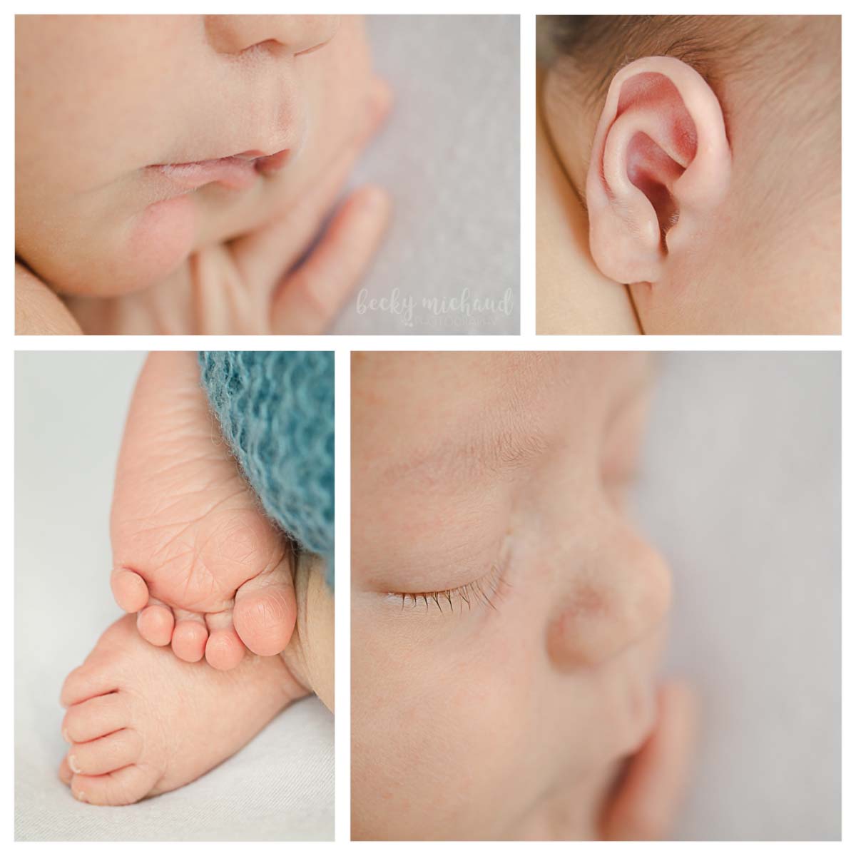 collage of macro shots of a newborn baby using canon 100mmL lens