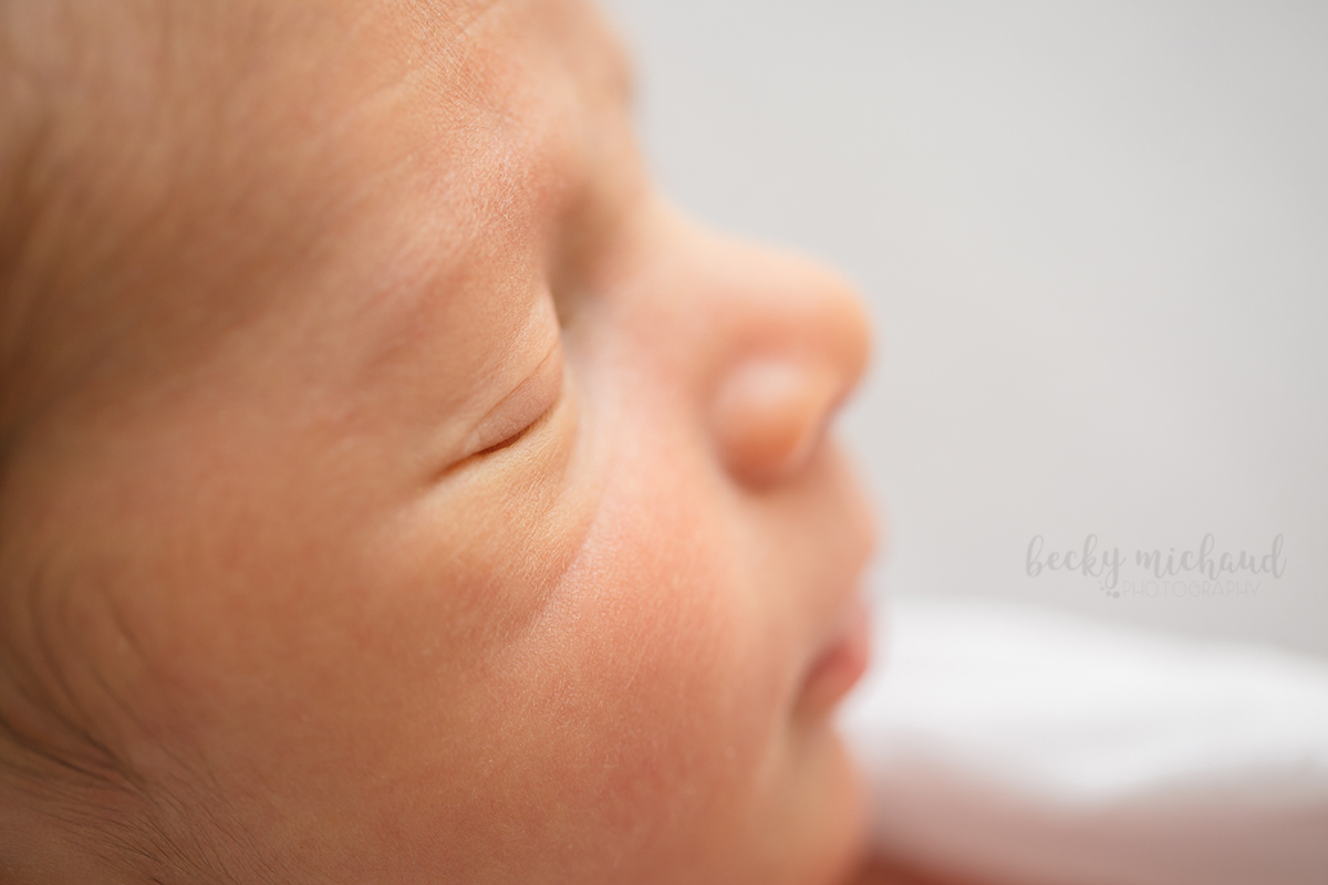 close up portrait of a baby's profile taken by Becky Michaud, Fort Collins photographer
