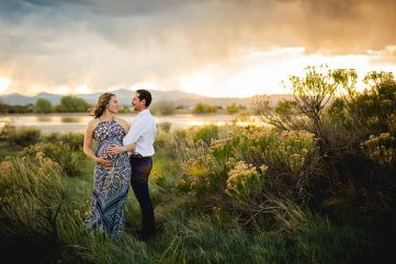 Beautiful sunset over the Colorado mountains near Fort Collins as a part of a maternity photo session