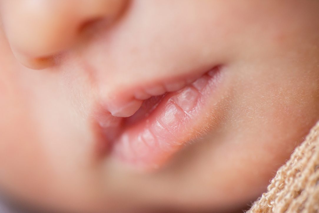 Macro image of newborn lips taken by Becky Michaud, Northern Colorado newborn photographer