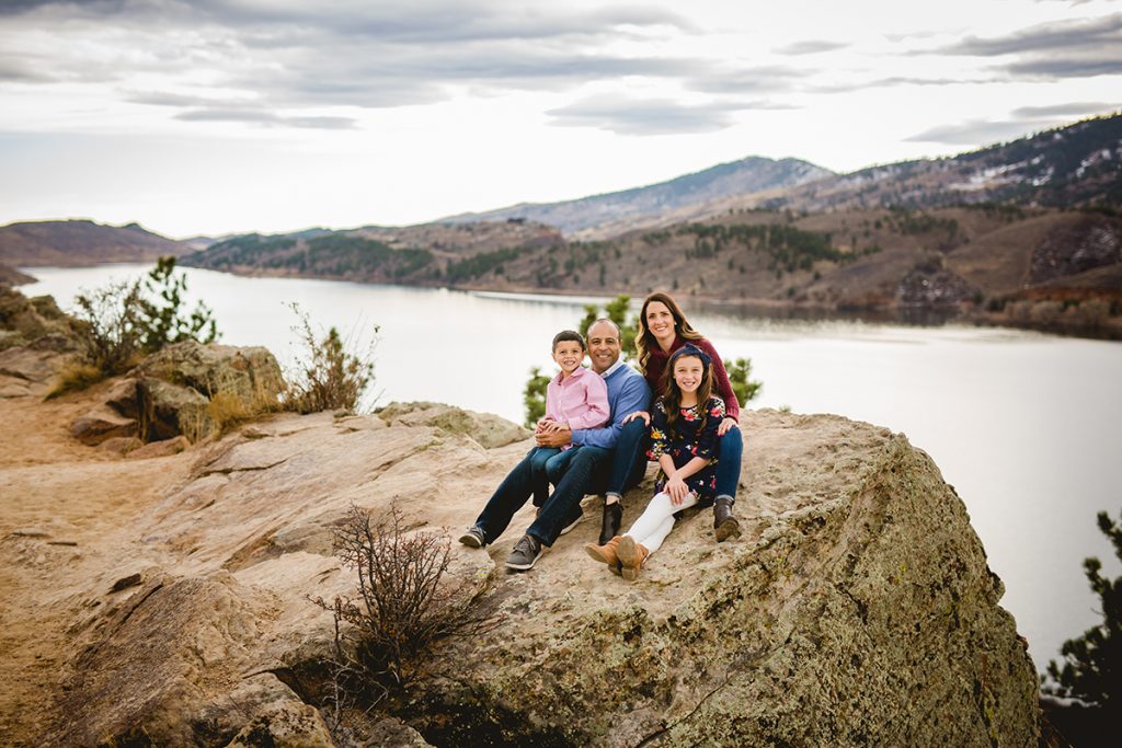 Family photo at Horsetooth Reservoir taken by Becky Michaud, Fort Collins family photographer