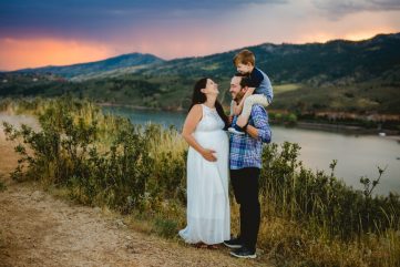 Maternity photo of a family of three taken by Becky Michaud, Fort Collins photographer
