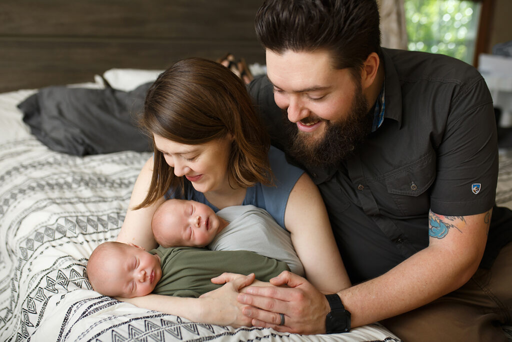 Lifestyle newborn photo with twins in Fort Collins Colorado