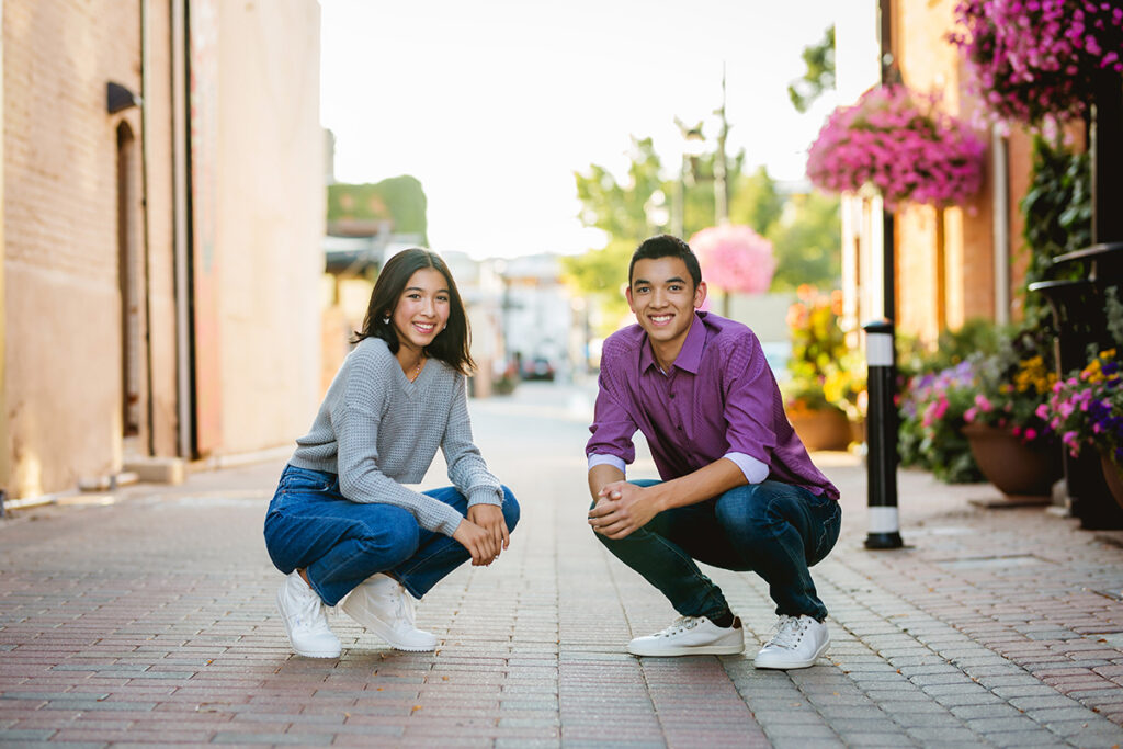 Family photo ssession capture of a brother and sister in Old Town Fort Collins